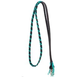 Rafter T Ranch Company Leather Barrel Rein With Turquoise Braid