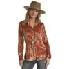 Rock & Roll Denim Women'sRust Boyfriend Velvet Snap Shirt