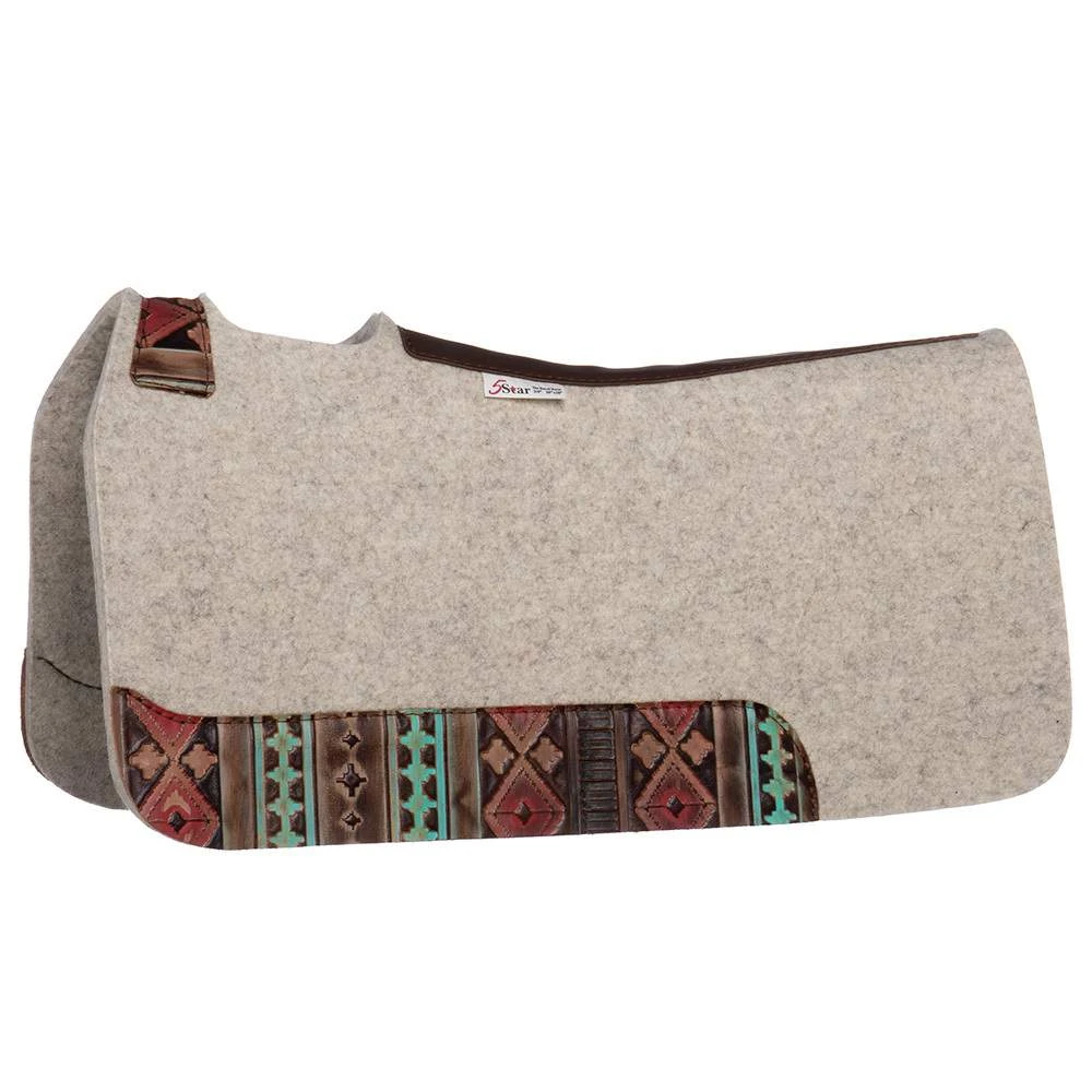 5 Star Equine Products Supplies Inc. 5 The Barrel Racer 3/4 Natural Felt Saddle Pad With Navajo Wear Leathers 3 5 Star Equine Products Supplies Inc. 5 The Barrel Racer 3/4 Natural Felt Saddle Pad With Navajo Wear Leathers