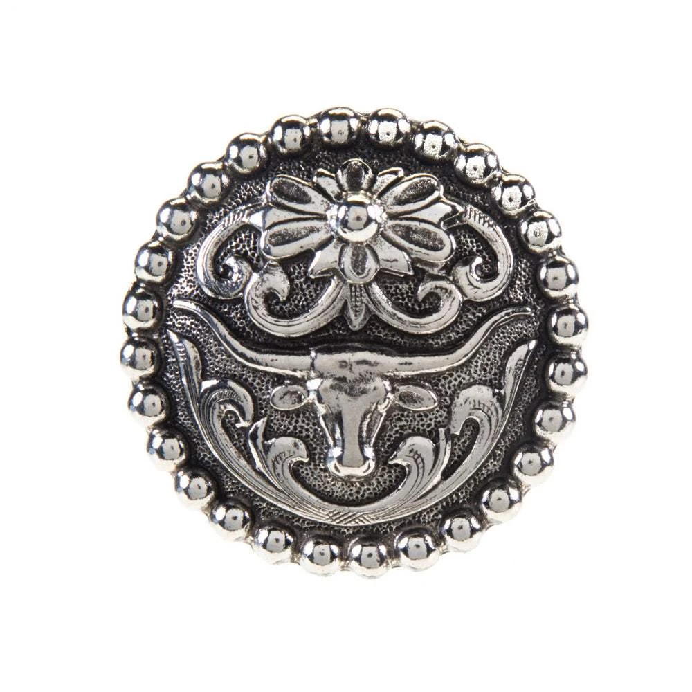 Rockin Out Jewelry 1 1/2in. Beaded Border Concho With Flower And Steer Head 3 Rockin Out Jewelry 1 1/2in. Beaded Border Concho With Flower And Steer Head