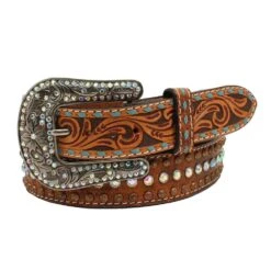 Womens Tooled Feather/Arrow Belt