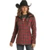 Panhandle Women's Powder River Plaid Print Fleece Jacket With Berber Lining -Western Denim Gear Store 145604 default l