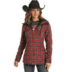 Panhandle Women's Powder River Plaid Print Fleece Jacket With Berber Lining