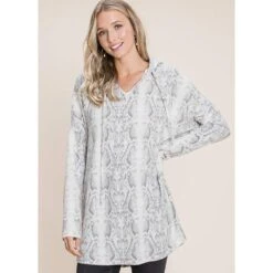 Bombom Women's Snake Skin Print Knit Hoodie