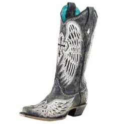 Corral Women`s Black Cross/Wings Overlay 13in. Top Boot