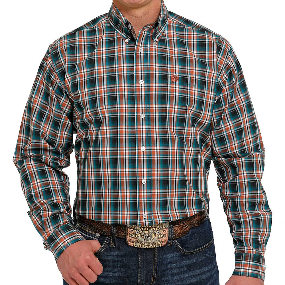 Cinch Men's Blue And Orange Plaid Button-Down 3 Cinch Men's Blue And Orange Plaid Button-Down