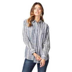 Wrangler Women's Western Stripe Boyfriend Shirt