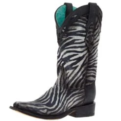 Corral Women`s White Black Zebra Print 11in. Top Boot