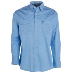 Wrangler Men's George Strait Blue Printed Button-Down Western Shirt