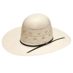 NRS 20X Ivory Double Row Fancy Vent 4 1/4 Inch Brim Open Crown Straw Cowboy Hat