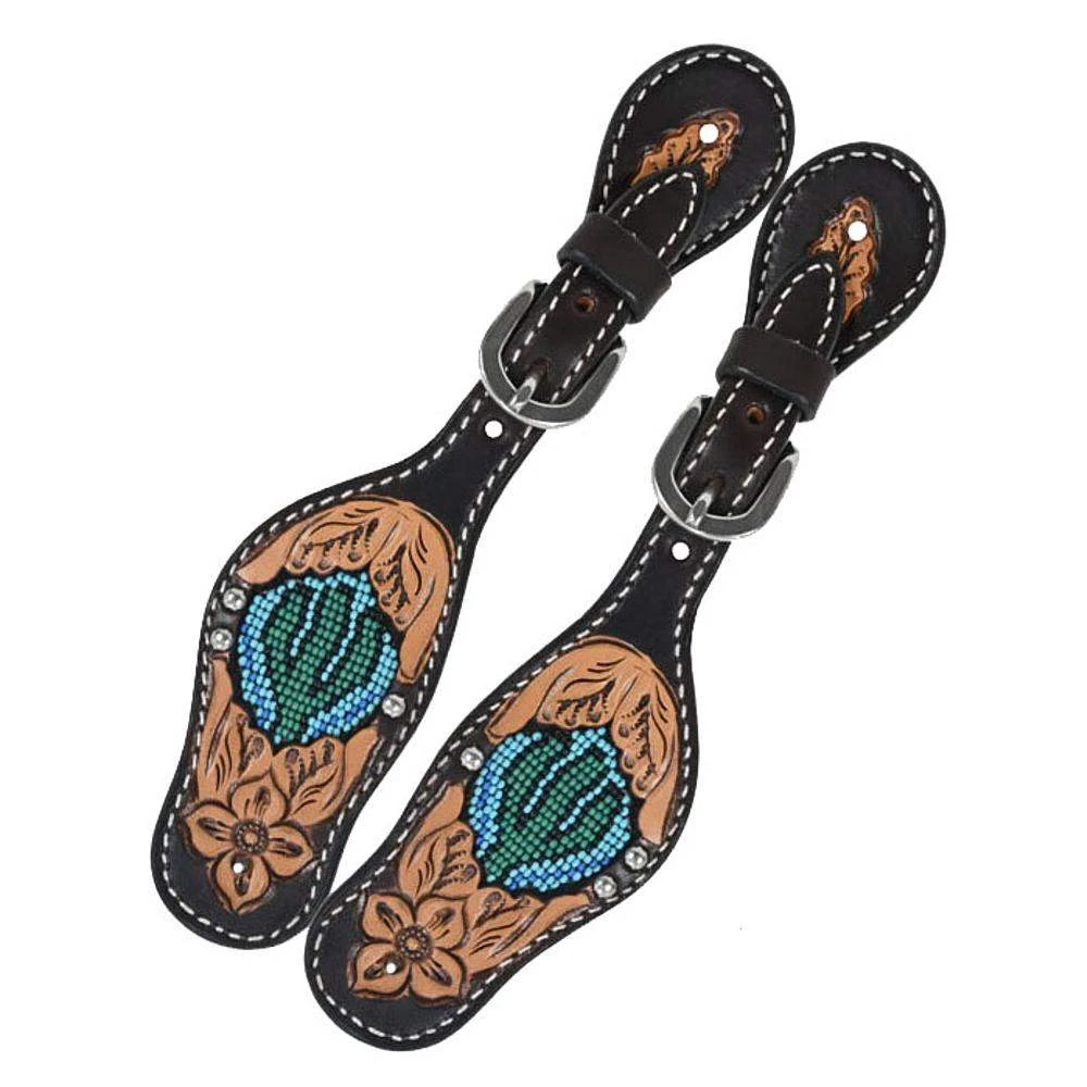Rafter T Ranch Company Beaded Cactus Youth Spur Straps 3 Rafter T Ranch Company Beaded Cactus Youth Spur Straps