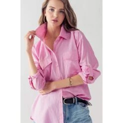 Trend:Notes Women's Oversized Pink Button Up Shirt