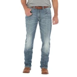 Wrangler Mens 44 Slim Straight Light Wash Jeans -Western Denim Gear Store 44MWXRB 1