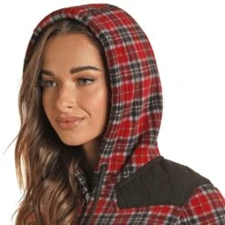 Panhandle Women's Powder River Plaid Print Fleece Jacket With Berber Lining -Western Denim Gear Store 52 1043 2