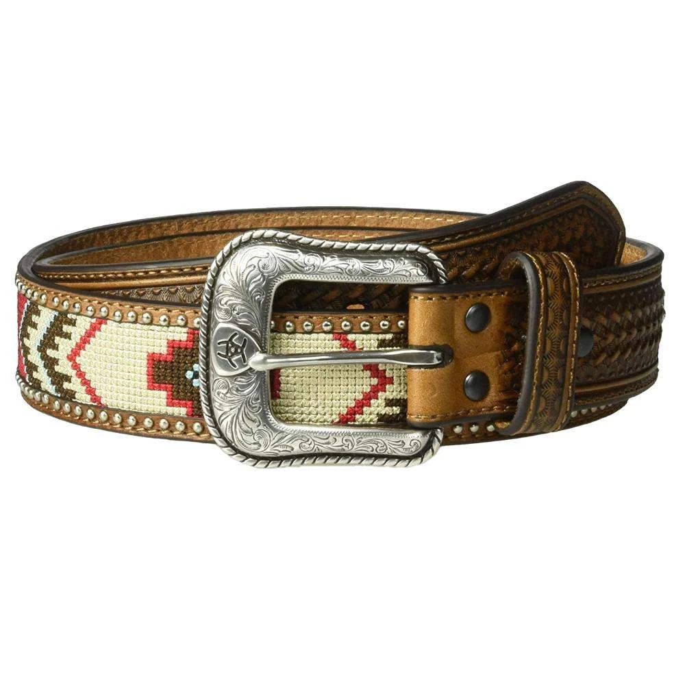 Ariat Men's Brown Aztec Beaded Belt 3 Ariat Men's Brown Aztec Beaded Belt