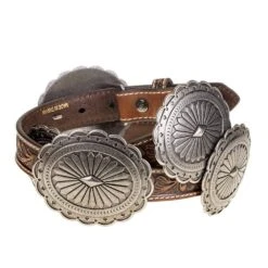 Women's Brown Tooled Leather Concho Belt -Western Denim Gear Store A1530508 1