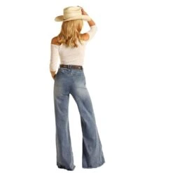Rock & Roll Denim Women's High Rise Air Denim Palazzo Flare Jeans -Western Denim Gear Store RRWD8HRZTV B 02