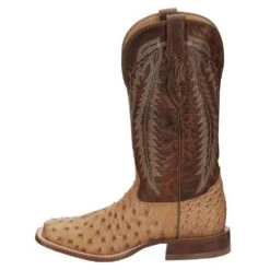 Tony Lama Men's Tony Lama Tan Full Quill Ostrich 13in. Chestnut Cowhide Top Square Toe Boot -Western Denim Gear Store SA8266 2