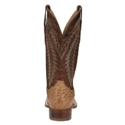 Tony Lama Men's Tony Lama Tan Full Quill Ostrich 13in. Chestnut Cowhide Top Square Toe Boot -Western Denim Gear Store SA8266 32