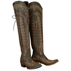 Lane Boots Women's Lexington OTK Brown Crackle Snip Toe Boot -Western Denim Gear Store lb0499a 02